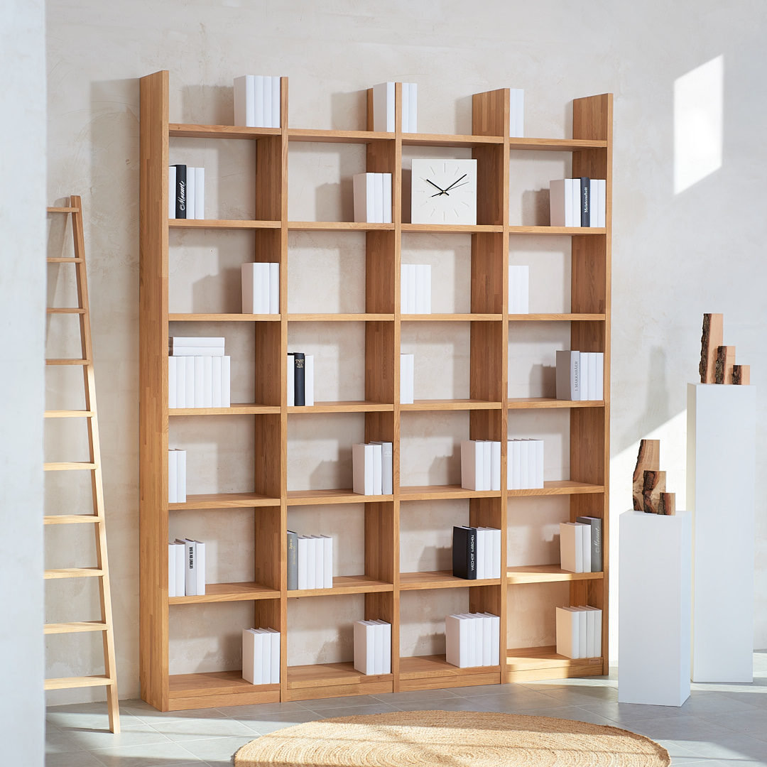 Bücherregal Eiche Massivholz 4x7 Fächer mit Stollenüberstand - Wehry Regale