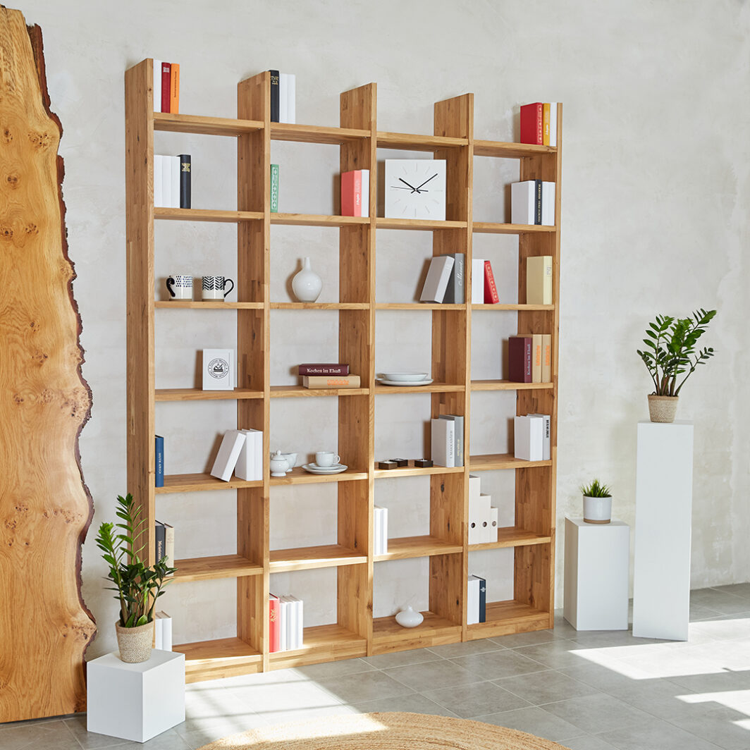 Höchste Priorität Bücherregal Eiche Massivholz 4x7 Fächer Stollenüberstand - mit Wehry Regale