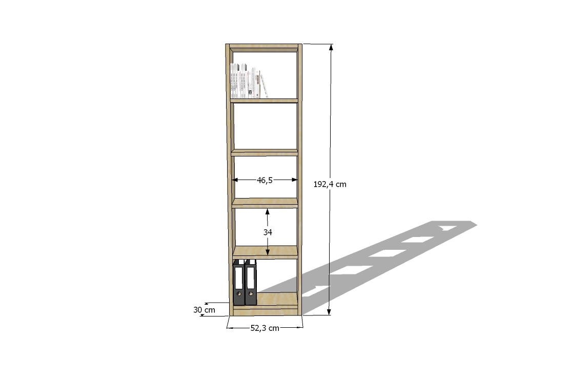 Zeichnung Wandregal 1 x 5 Echtholzfurnier
