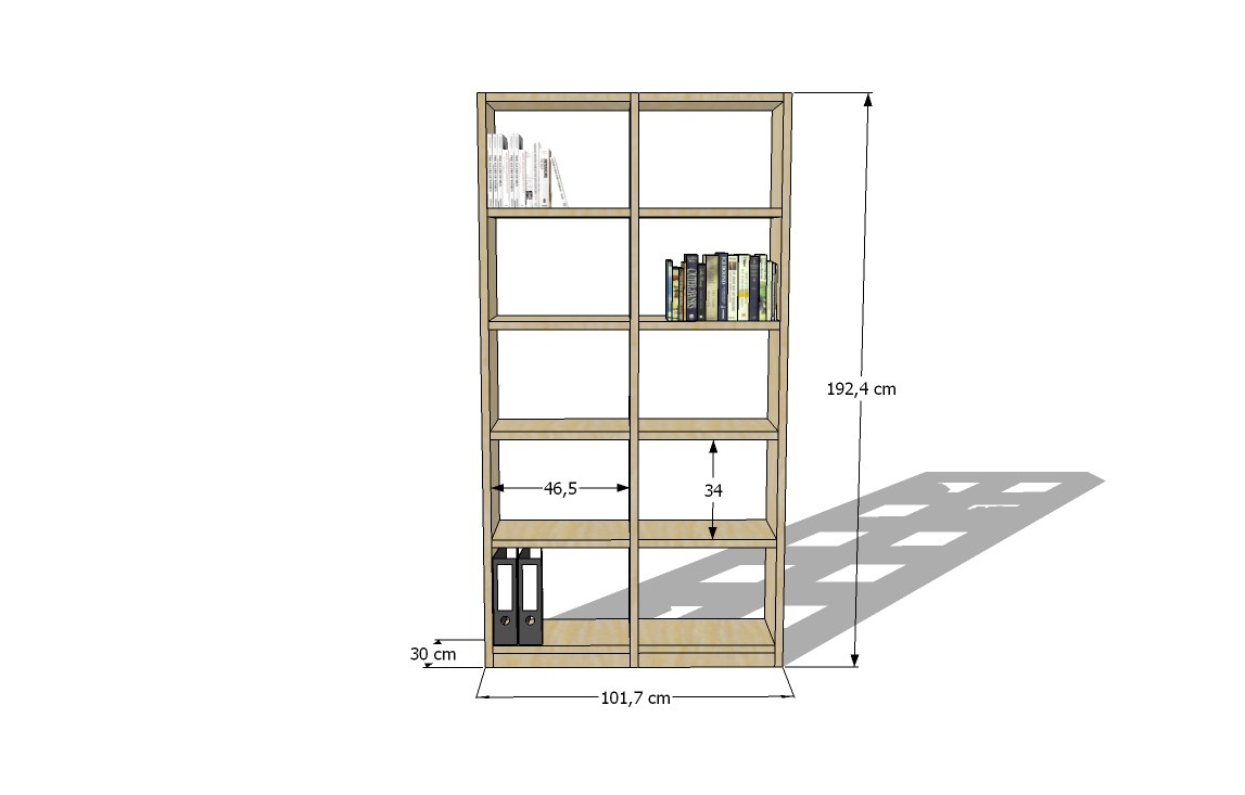 Zeichnung Wandregal 2 x 5 Echtholzfurnier