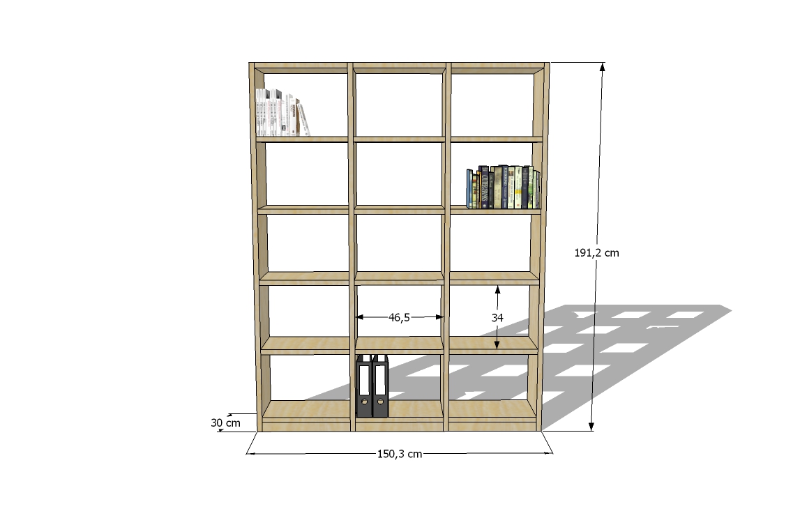 Zeichnung Wandregal 3 x 5 Massivholz