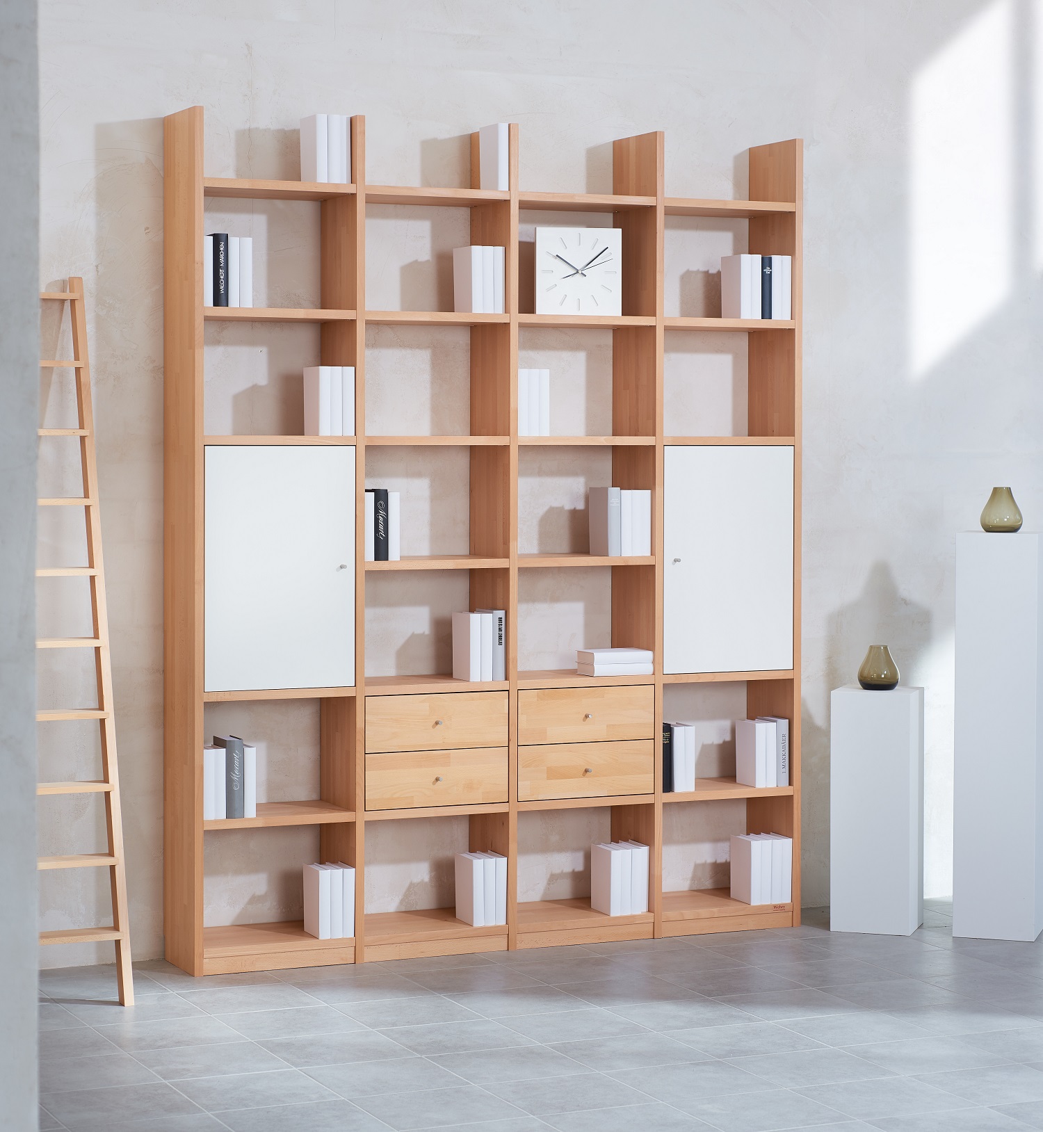 Bücherregal Buche Massivholz mit Türen und Schubladen Wehry Regale
