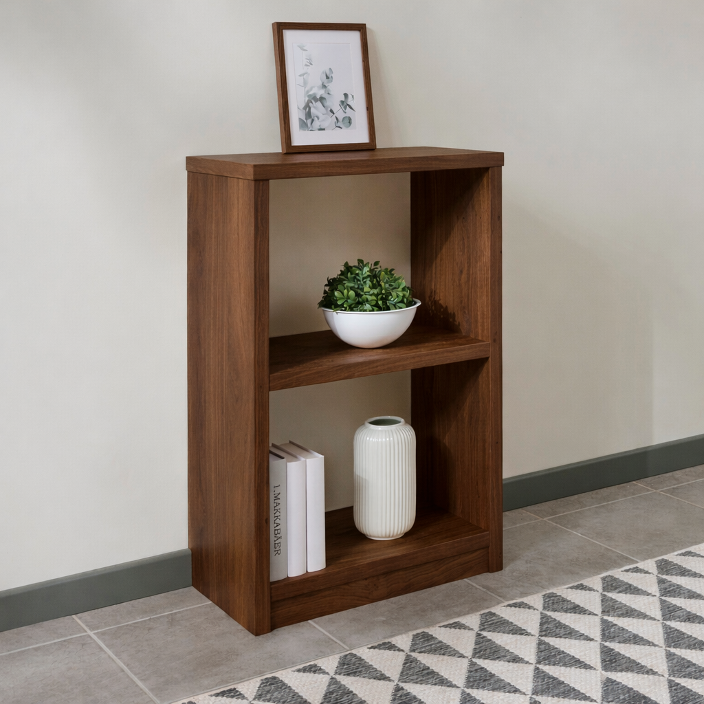 Kleines Regal aus Nussbaum Echtholz 52,3 cm breit und 81,7 cm hoch mit offenen Fächern