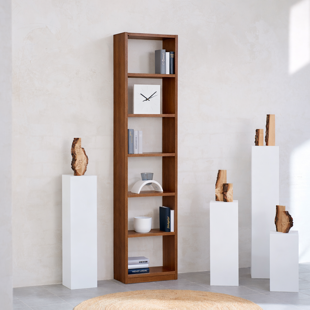 Bücherregal Nussbaum Echtholz 1x6 Fächer – 52 cm breit, 229 cm hoch