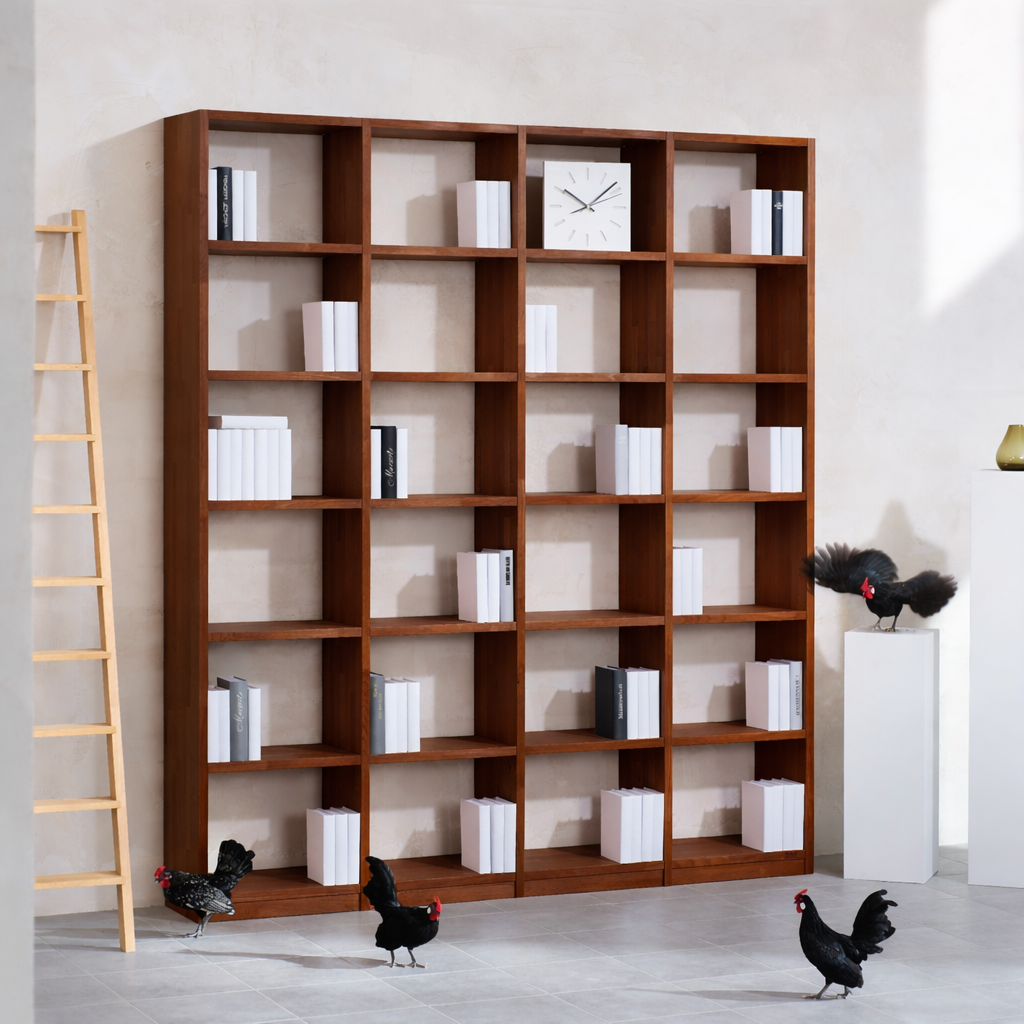 Bücherregal Nussbaum Echtholz 4x6 Fächer – 200 cm breit, 229 cm hoch