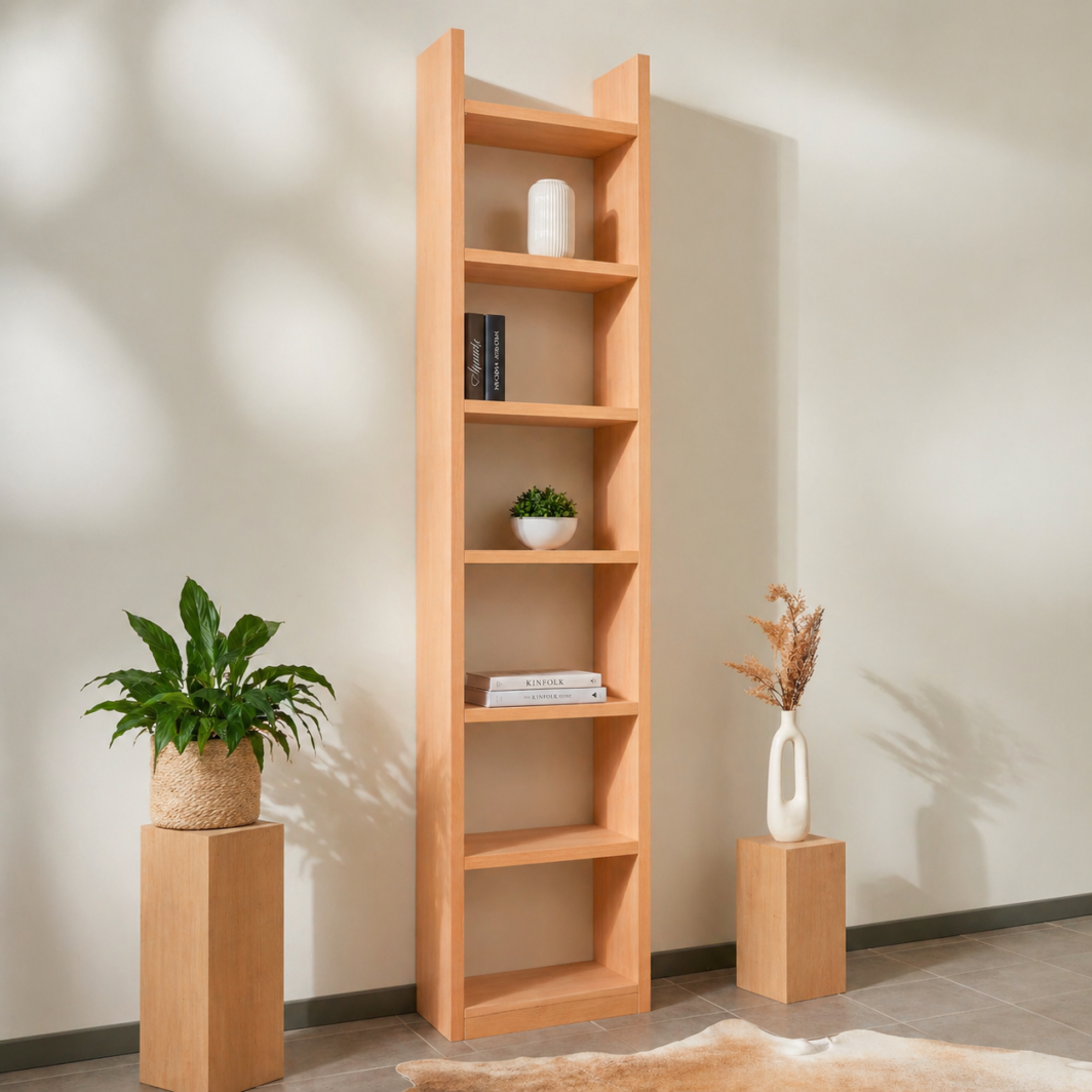 Bücherregal Buche Echtholz 1x7 Fächer mit Stollenüberstand – 52 cm breit, 248 cm hoch