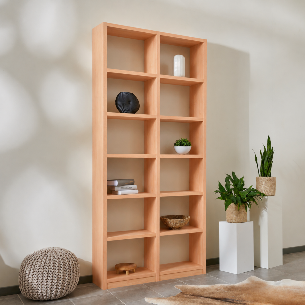 Bücherregal Buche Echtholz 2x6 Fächer – 101 cm breit, 229 cm hoch