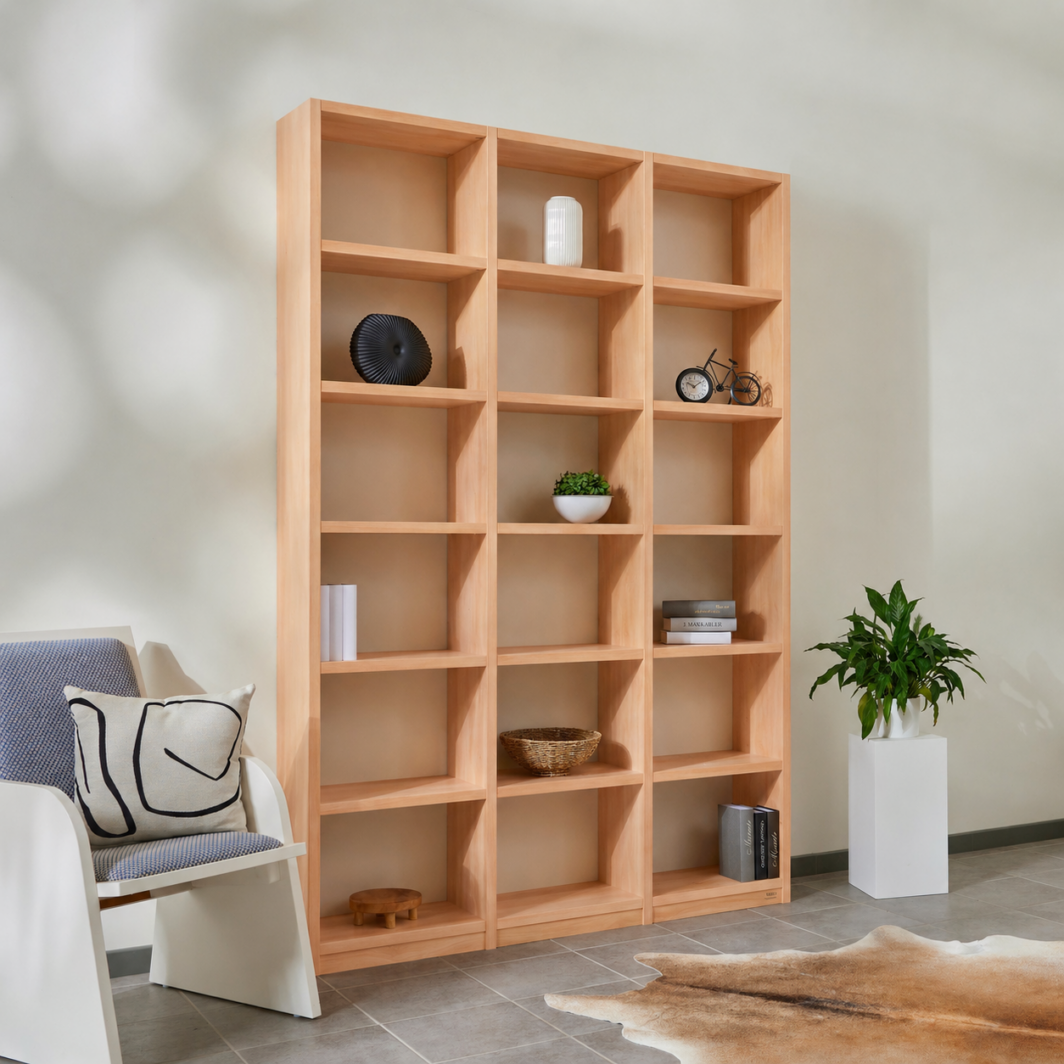 Bücherregal Buche Echtholz 3x6 Fächer – 151 cm breit, 229 cm hoch