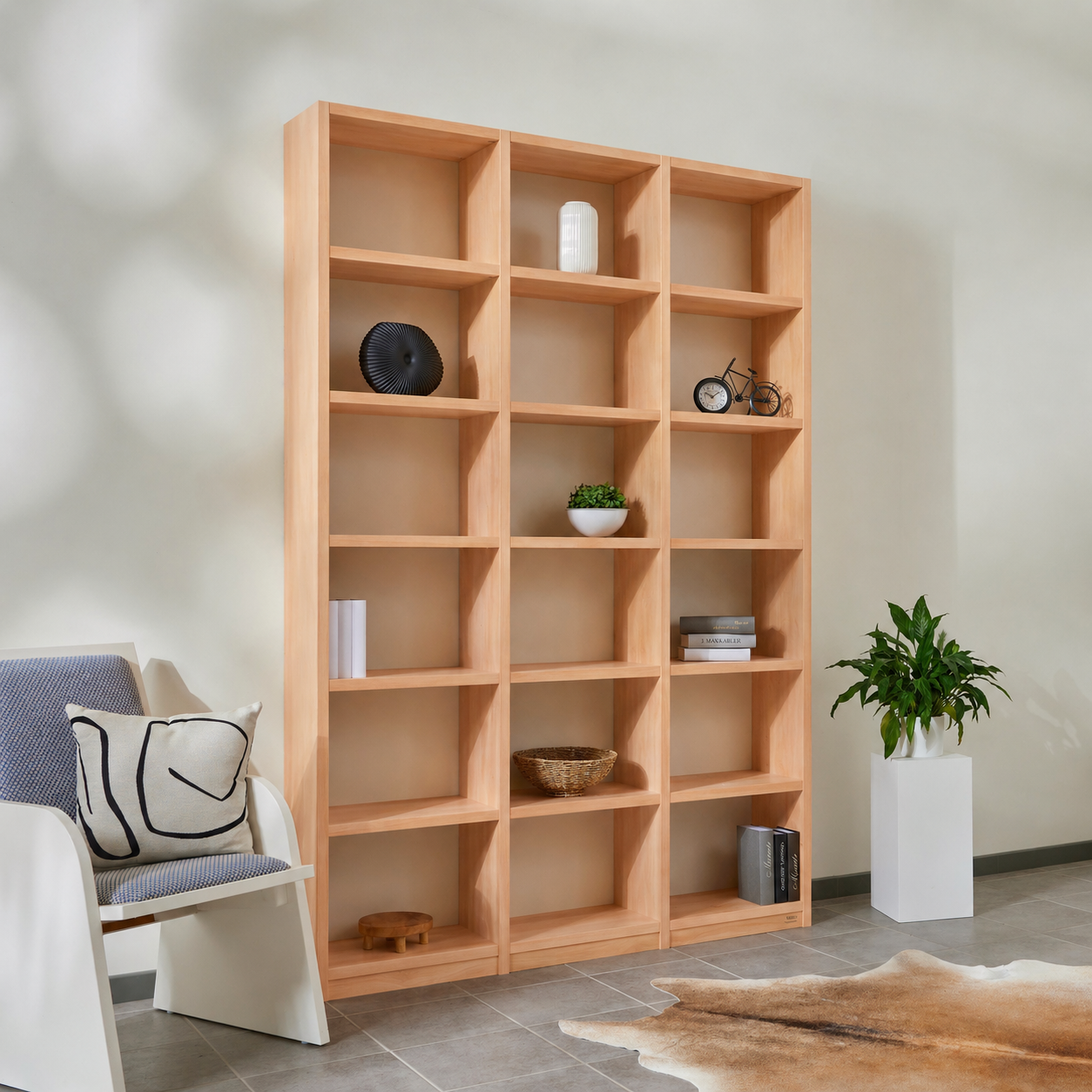 Bücherregal Buche Echtholz 3x6 Fächer – 151 cm breit, 229 cm hoch