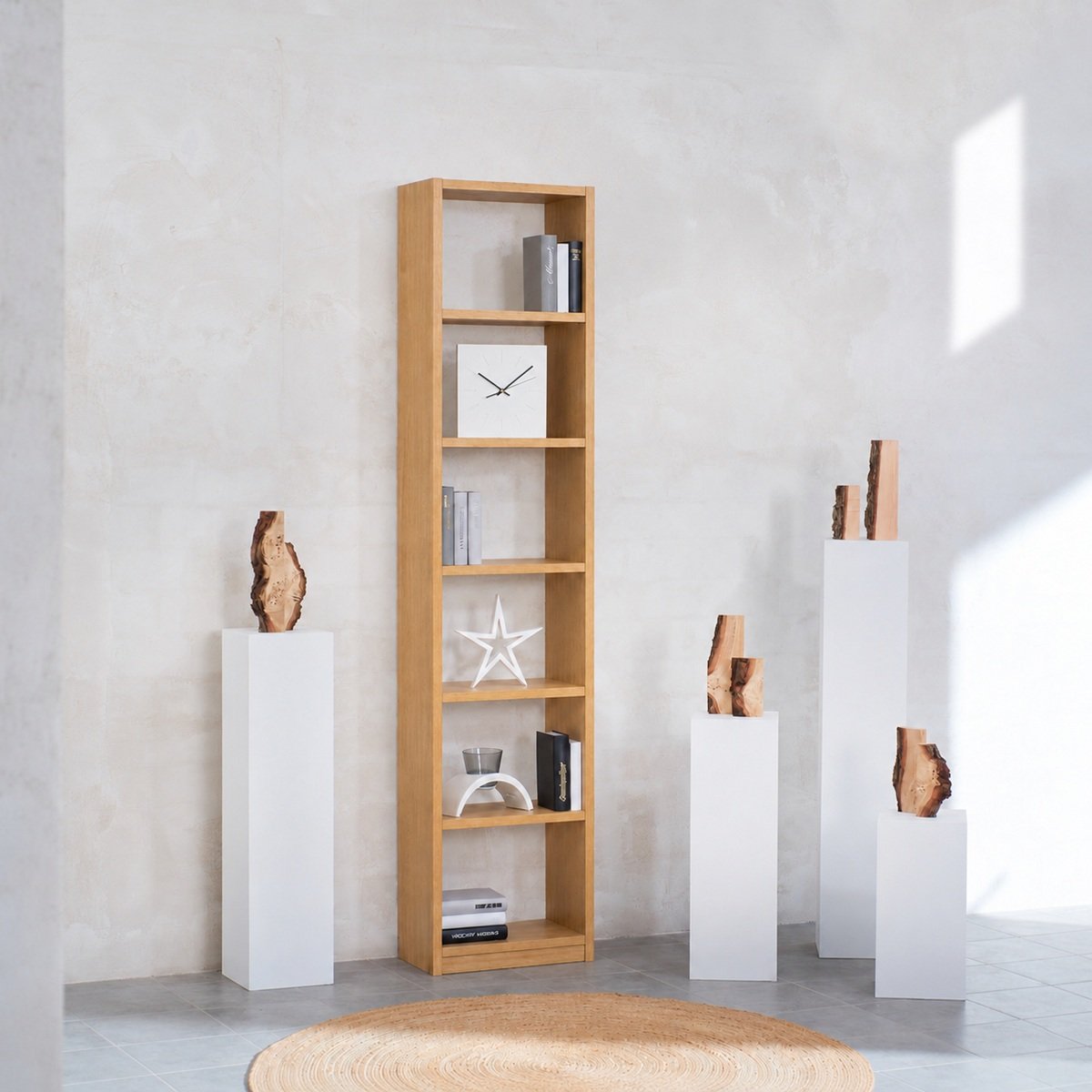Bücherregal Eiche Echtholz 1x6 Fächer – 52 cm breit, 229 cm hoch