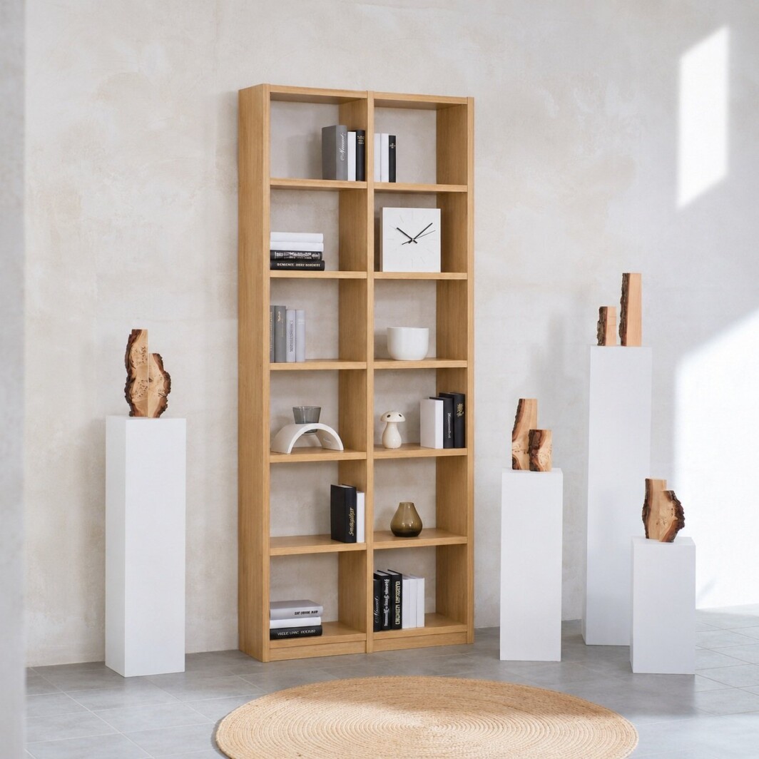 Bücherregal Eiche Echtholz 2x6 Fächer – 101 cm breit, 229 cm hoch