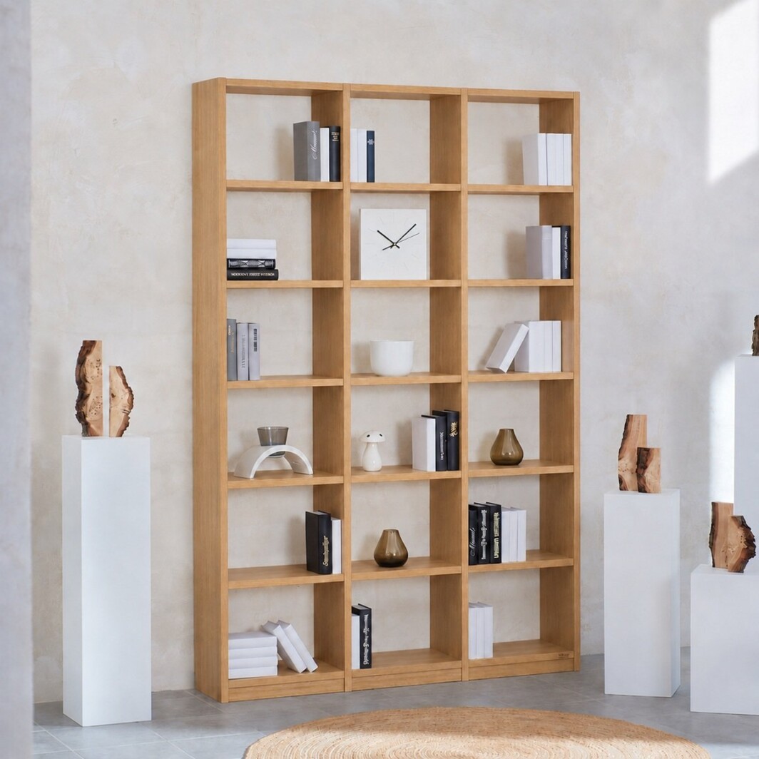 Bücherregal Eiche Echtholz 3x6 Fächer – 151 cm breit, 229 cm hoch