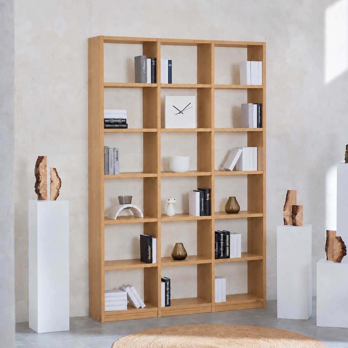 Bücherregal Eiche Echtholz 3x6 Fächer – 151 cm breit, 229 cm hoch