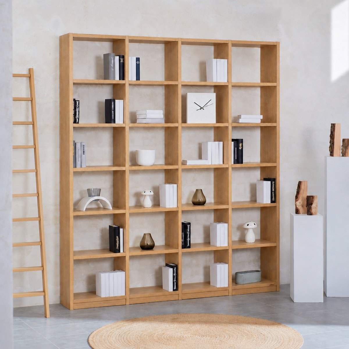 Bücherregal Eiche Echtholz 4x6 Fächer – 200 cm breit, 229 cm hoch